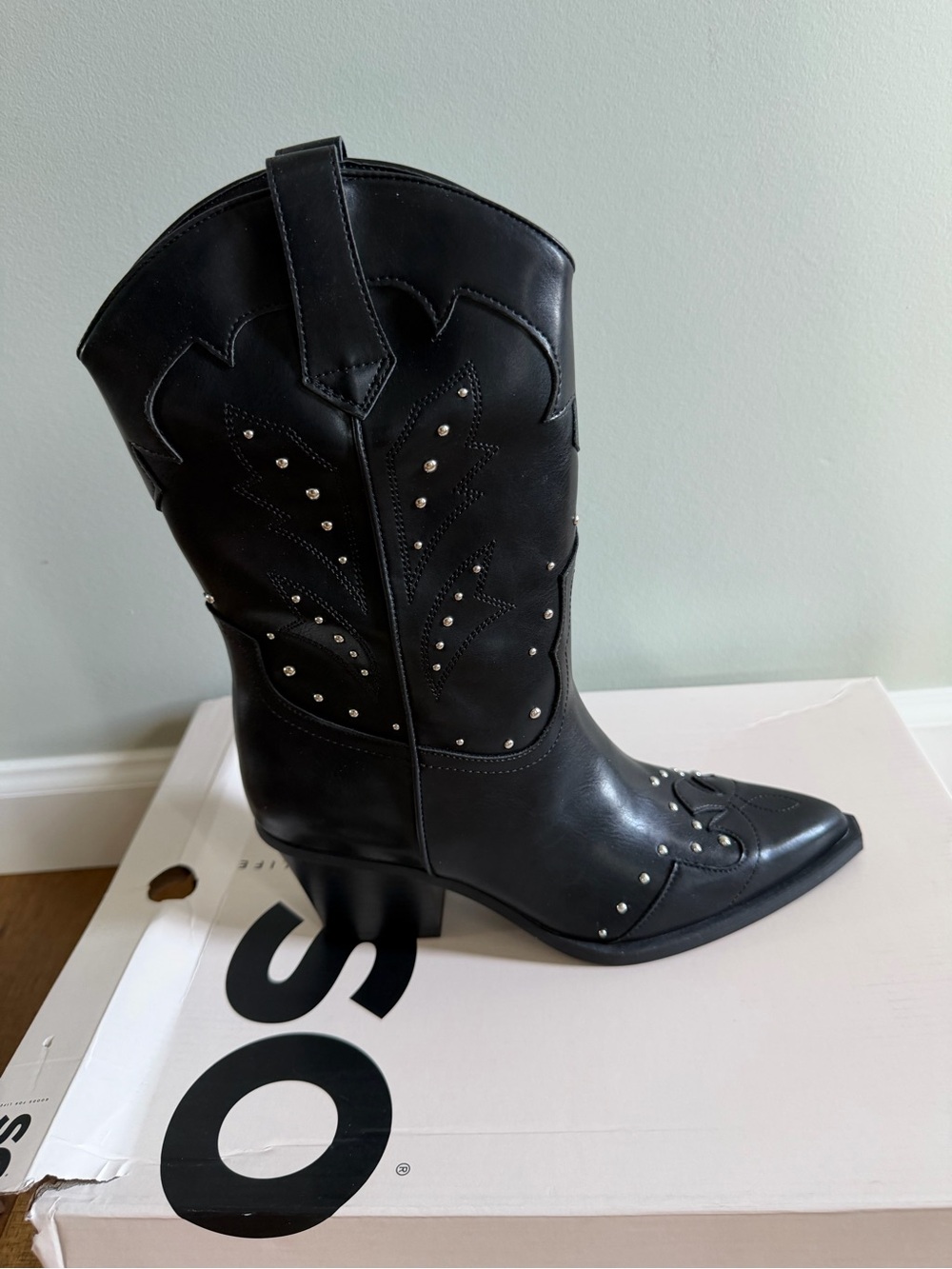 SO Black Studded Western Ankle Boot